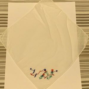 Vintage Handkerchief Hand-Stitched Floral embroidery